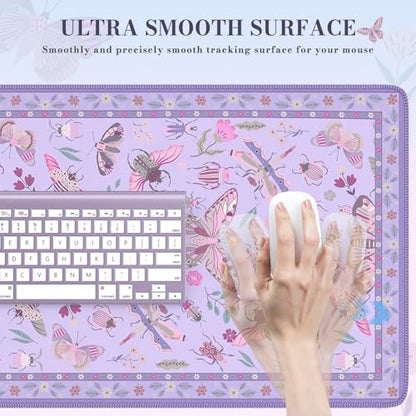 iCasso Purple Large Mouse Pad, Desk Matt for Desktop | XXL Desk Mat for Keyboard and Mouse, Anti-Slip Big Mousepad Computer Mat with Stitched Edges - color: Insect-purple