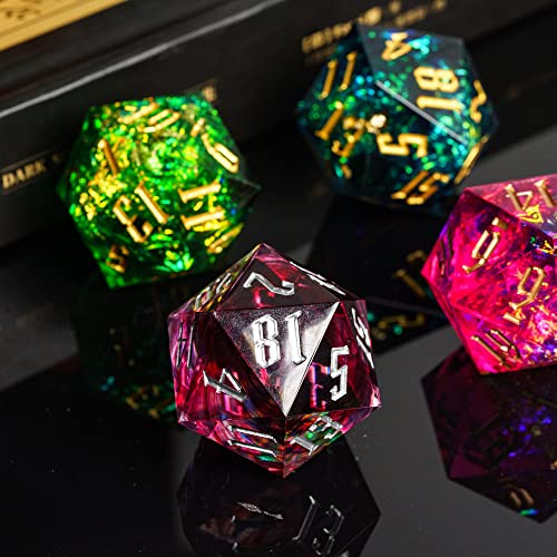 Cusdie Single D20 DND Dice with Sharp Edges and Glitter Foil Inclusions, 20 Sided D&D Dice, 33mm Handcrafted Polyhedral Dice, for Role Playing Game (Red/Black) - color: Red Black