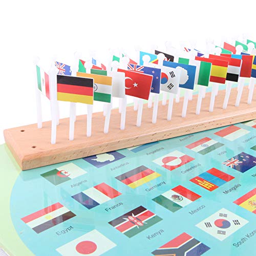 Flags of the World-Montessori Materials Geography Educational Tools Preschool Early at-Home Learning Toys | 36 flags + wooden map. Back includes country names for reference. Builds geography awareness & fine motor.