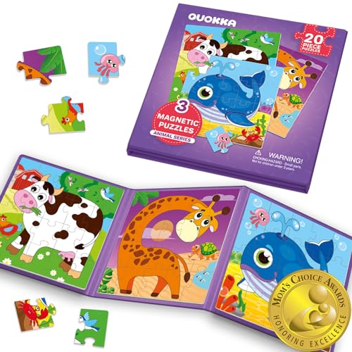 Magnetic Puzzles for Toddlers 3-5 - Kids Travel Toys for Boys and Girls | 20 Pieces Kids Puzzles Ages 2-4 – Animal Travel Games for Kids 4-6 – Car Airplane Road Trip Activities for Boys and Girls - color: 5. Animals 20 Psc