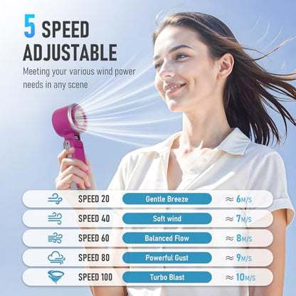 PlayHot Portable Handheld Cooling Fan, Travel Essentials, Gifts for Women | Instant Cooling, 10m/s Airflow, 5-Speed, 10H Max, USB-C Rechargeable, LED Display, 3-in-1 Foldable for Cruise, Beach Vacation - color: Magenta