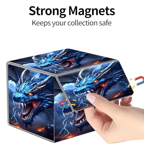 PU Leather Deck Box for MTG Commander Cards, Fits 100+ Double Sleeved Cards, Secure Magnetic Trading Card Storage Case for TCG CCG,Blue Howling Dragon - color: Blue Howling Dragon