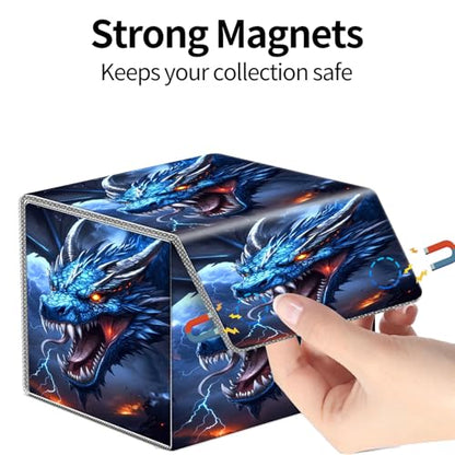 PU Leather Deck Box for MTG Commander Cards, Fits 100+ Double Sleeved Cards, Secure Magnetic Trading Card Storage Case for TCG CCG,Blue Howling Dragon - color: Blue Howling Dragon