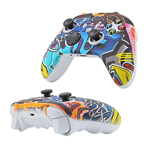 [2 Pack] Jusy Compatible with Xbox Series X/S Controller Soft Silicone Cover Skin, Sweat-Proof Anti-Slip Dust-Proof Protective Case Cover Accessories, with 10 Thumb Grips (Street Style) - color: Street style