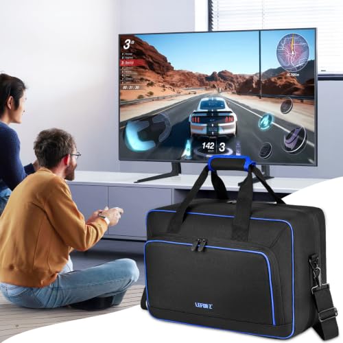 Carrying Case Compatible with PS5/PS5 Pro/PS4,17 Pockets Travel Storage Bag with Thick Padding Compatible with Playstation 5/PS5 Digital Edition,Controller,Game Discs,Charger & Accessories,Black,Blue | 17 Pockets Protective Storage Bag Compatible with Pla