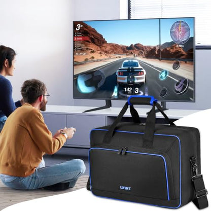 Carrying Case Compatible with PS5/PS5 Pro/PS4,17 Pockets Travel Storage Bag with Thick Padding Compatible with Playstation 5/PS5 Digital Edition,Controller,Game Discs,Charger & Accessories,Black,Blue | 17 Pockets Protective Storage Bag Compatible with Pla