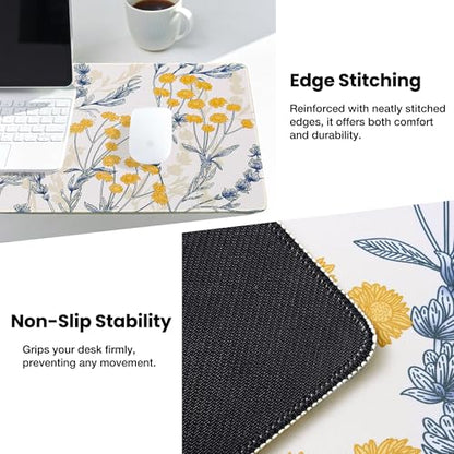 ALOANES Waterproof Gaming Mousepad Large Mouse Mat Non-Slip Rubber Base | Desk pad Keyboard Desk Mat for Computer, Office Home, Yellow Flower Mat Large(27.6" x11.8"x0.12") - color: Yellow Flower, size: 27.6L x 11.8W inches