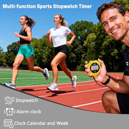 Stopwatch Timer, Digital Stop-Watch for Sports, Yellow | Multi-function Stopwatch with Single Split/Lap Timing, Button Beep Alarm Clock, Ideal for Coaches Kids PE-teacher - color: Yellow