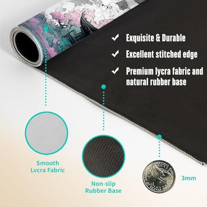 Extended Gaming Mouse Pad, Large Mouse Mat 3 mm Nature Rubber Base Mousepad with Stitched Edges, Non-Slip Desk Mat for Office Home Great Gift 31.5x11.8 Inch (Japanese Ink 1) - color: Japanese Ink 1