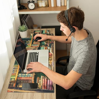 Ergonomic Desk Mat, Large & Small Mouse Pads + Wrist Rest, Anti-Slip, Memory Foam for Home Office Gaming (23.611.8in), Library Bookshelf - color: Library Bookshelf