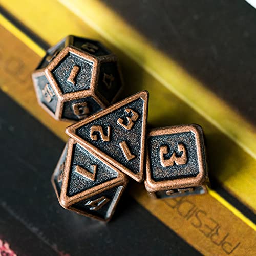 UDIXI 10mm Mini Metal DND Dice Set, 7-Die Small Metal Dice for D&D Role Playing Games (Copper) - color: Mini-copper(10mm)