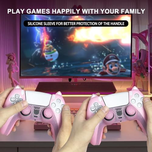Pink Cat Glitter Anti-Slip Protective Silicone Cover Skin Grips Compatible with PS5/Slim/Pro Controller,8 PCS Glitter Thumb Grips Caps and 2 Paw Grips Caps. (Cat Pink) - color: Cat Pink
