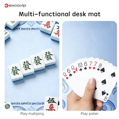 excovip Blue Mahjong Mat for Table, 31.5" x 31.5" Non-Slip Noise Reduction Mahjong Mat for Gifts, Mahjong, Poker, Board Games, Dominoe 1075 - color: 31.5x31.5inch-light Blue