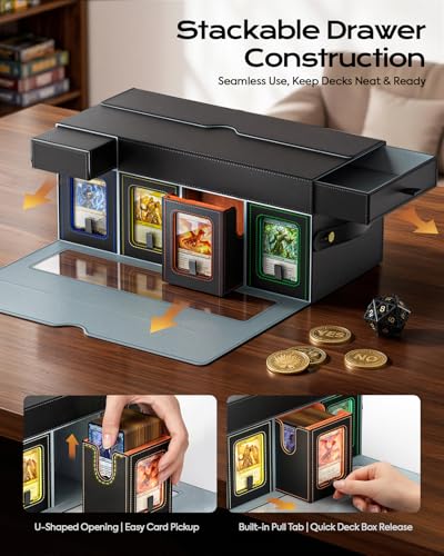 MoKo Commander Deck Box for MTG with Handle & Dice Tray, 8+2 Modular Design | 8-Deck Modular Card Case, Magnetic Holders & Dividers Included, Holds 1040+Double-Sleeved Cards, Playmat Storage, Fit TCG/EDH - color: Colorful