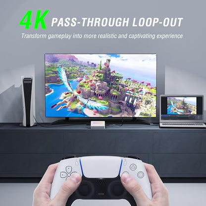 Fifine AmpliGame Gaming Capture Card USB 4K HDMI, 1080P Audio Video Capture Card for OBS Streaming with RGB, HDMI in/Out Compatible for Switch/XBOX/PS5/Computer-V3 White - color: White