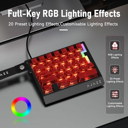 AJAZZ AK029 Magnetic Switch One Handed Gaming Keyboard, Hall Effect Rapid Trigger Mechanical Keypad with SOCD & DKS, 8KHz Polling Rate, 29 Keys Mini Ergonomic Gaming Keyboard for FPS Gamers, PC - color: Red Transparent