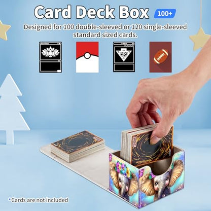 for MTG Commander Deck Box,Card Deck Box for Trading Yugioh MTG,Fits 100 Double Sleeved Cards,PU Leather Strong Magnet Case for Magic Commander TCG CCG,Cute Elephant Flower - color: Cute Elephant Flower
