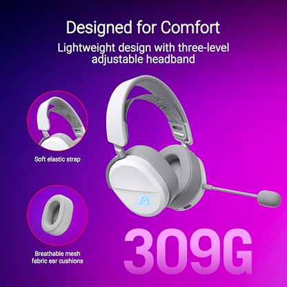 ASUS ROG Pelta Wireless Gaming Headset with Detachable Mic – Tri-Mode (BT, 2.4GHz, USB-C) 50mm Titanium-Plated Drivers, 70Hr Battery, Ergonomic, Lightweight, for PC, PS5, PS4, Switch, Mobile - White - color: WHITE