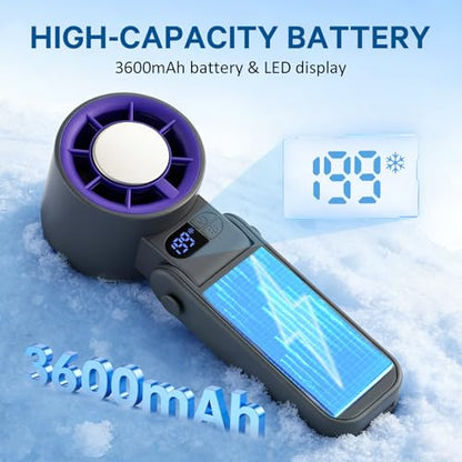 Handheld Portable Turbo Fan with Ice Cooler Personal Cooling Device | 199 Speeds,Digital Display, Up to 12H Runtime, Rechargeable Powerful Mini Personal Fan for Travel/Concerts/Sport Events/Gifts - color: gray
