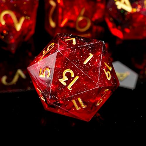 FugaCity Dice Set,Handmade Sharp Edge 7 Piece Resin Dice-Dungeon&Dragons Polyhedral Dice Set, D&D Dice Set with Gift Dice Case for RPG MTG Table Games - color: A- Fire & Black