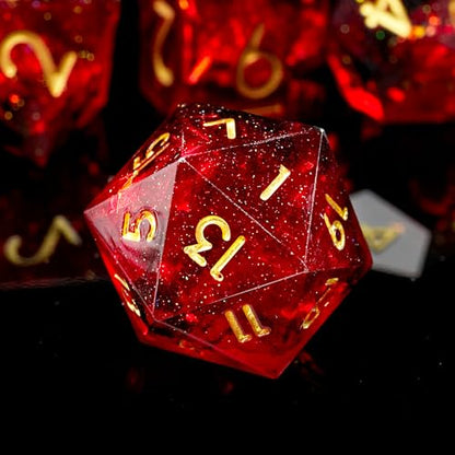 FugaCity Dice Set,Handmade Sharp Edge 7 Piece Resin Dice-Dungeon&Dragons Polyhedral Dice Set, D&D Dice Set with Gift Dice Case for RPG MTG Table Games - color: A- Fire & Black