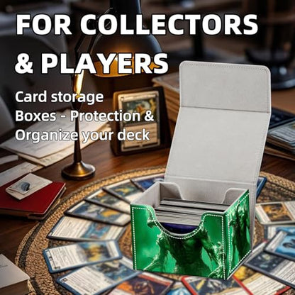 Trading Card Storage Box, Holds 100+ for MTG Cards, PU Leather with Magnetic Closure, Green Demon Creature Durable Deck Box for Magic the Gathering, Trading Card Games - color: Green Demon Creature