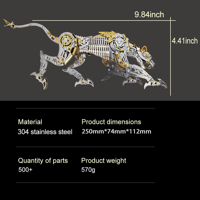 3-D Metal Cheetah Model Building Kit for Adults: Steampunk Leopard Challenge - 3-D Puzzle Jigsaw, DIY Mechanical Engineering Toy, Unique Gifts for Men & Women (Golden) - color: Golden