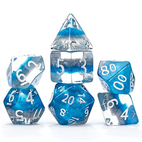 Gate Keeper Games and Dice: Eclipse Dice: Legacy - 7pc RPG Set, Layered Royale Blue & Shiny Silver, 7 Resin Dice for Role Playing Games - style: Legacy