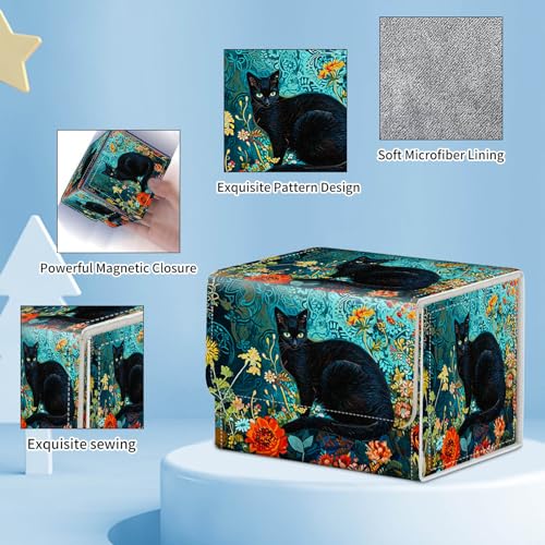 for MTG Commander Deck Box,Card Deck Box for Trading Yugioh MTG,Fits 100 Double Sleeved Cards,PU Leather Strong Magnet Case for Magic Commander TCG CCG,Cat Flower - color: Cat Flower
