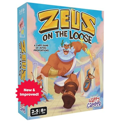 Zeus on the Loose - A Card Game of Mythic Proportions - New & Improved Happy Camper Edition | Perfect Math Game for Fans of Greek Mythology and Family Game Night | 2-5 players | Ages 8+