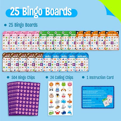 SpriteGru Animal Bingo Game, 25PCS Bingo Board Game, 2-25 Players Bingo Game Set for Family, Friend, Kid, Adult, Fun Group Activity Interesting Party Supplies - style: Animal Bingo Game