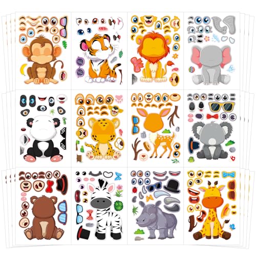 48 Sheets Create Funny Safari Animals Stickers, Make a Face Stickers for Boys and Girls, Travel Sticker Books, Party Favors, Birthday, Home, School and Activities Gifts for Kids Ages 3+ - style: Wildlife