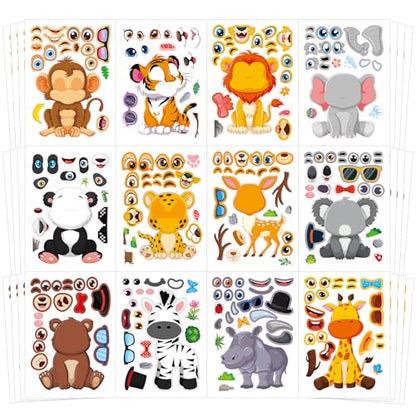 48 Sheets Create Funny Safari Animals Stickers, Make a Face Stickers for Boys and Girls, Travel Sticker Books, Party Favors, Birthday, Home, School and Activities Gifts for Kids Ages 3+ - style: Wildlife