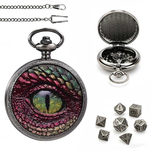 DragonSword D&D Dice Set with Pocket Watch Case, 7PCS Metal Dice Set for DND, Mini Dice with Gifts Case, Role Playing Board Games Accessories Gifts (Dragon Eye B) - color: Dragon Eye B