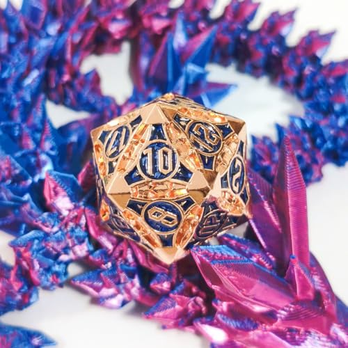 D20 23mm Metal Dice Polyhedral Dice for Dungeons and Dragons, RPG, Polyhedral Roleplaying Games MTG Table Games (Rose Gold + Blue) - color: Rose Gold + Blue