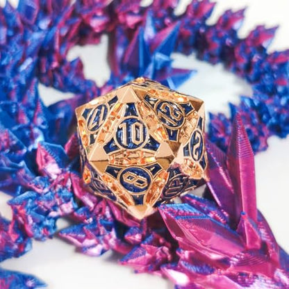D20 23mm Metal Dice Polyhedral Dice for Dungeons and Dragons, RPG, Polyhedral Roleplaying Games MTG Table Games (Rose Gold + Blue) - color: Rose Gold + Blue