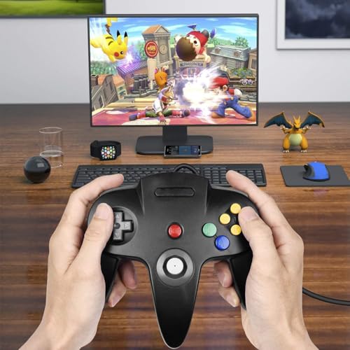 KIWITATA Classic N64 USB Controller, Retro N64 Remote Wired Joystick PC Emulator Game Controller for Windows XP 7 8 11 & Raspberry Pi 3 - color: black