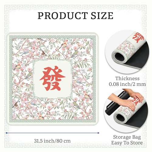 Birds Mahjong Table Mat, Flowers Non-Slip Noise Reduction Mah Jong Mat with Carrying Bag, Game Table Cover for Mahjongs Poker Card, Festival Birthday Gift for Mahjong Lovers, 31x 31In - color: Birdflower