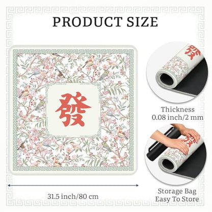 Birds Mahjong Table Mat, Flowers Non-Slip Noise Reduction Mah Jong Mat with Carrying Bag, Game Table Cover for Mahjongs Poker Card, Festival Birthday Gift for Mahjong Lovers, 31x 31In - color: Birdflower