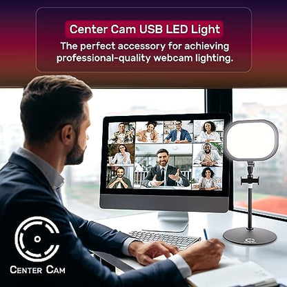 Camera Light for Computer - Video Conference Lighting, Podcast Lighting, Light for Zoom, Microsoft Teams, Streaming Twitch, Continuity Camera, Standing USB LED Ring Light - Center Cam