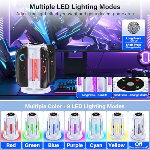 Switch 2 Joycon Charger - Charging Dock for 2025 Nintendo Switch 2 JoyCon Controllers, Magnetic & Bubble LED Light, Fast Charging Station for Nintendo Switch2 Joy-con 2 Controllers Accessories, White - color: White