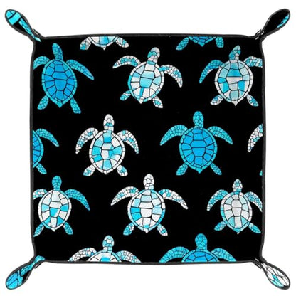 Dice Trays Turtles Holder Storage Box for Dice Games Like RPG DND, Leather Dice Holder Portable Folding Rolling Dice Tray, 16x16cm - color: Multi 10