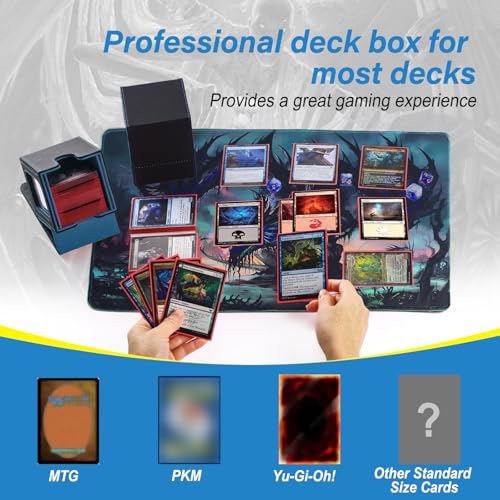MTG Deck Box, Double Display Window MTG, Commander Deck Box Fits 120+ Single Sleeved Cards, PU Leather Magnetic Closure Card Box with 2 Dividers&2 Toploaders for TCG, CCG, Black/Blue - color: Black/Blue, size: 1 pack