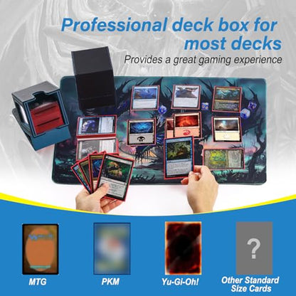 MTG Deck Box, Double Display Window MTG, Commander Deck Box Fits 120+ Single Sleeved Cards, PU Leather Magnetic Closure Card Box with 2 Dividers&2 Toploaders for TCG, CCG, Black/Blue - color: Black/Blue, size: 1 pack
