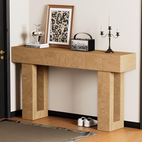 63 Inch Long Console Table, Narrow Rectangular Sofa Table Behind The Couch, Farmhouse Entryway Table for Entrance, Hallway, Living Room (Natural) - color: Natural, style: No Socket