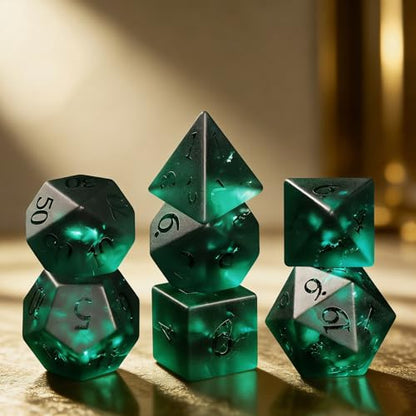 Cracked Matte Green 7Pcs Polyhedral Dice Set, K9 Crystal Cat's Eye Multi-Faceted DND Dice for Dungeons and Dragons RPG Tabletop Game (Matte Cracked Green) - color: Matte Cracked Green