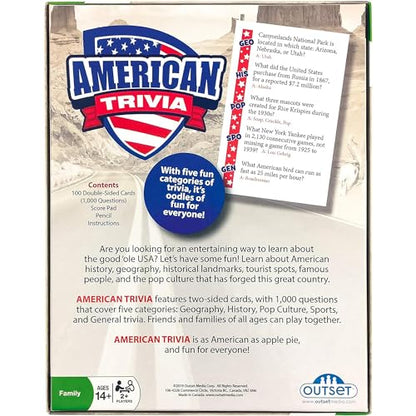 Outset Media American Trivia Game (Amazon Exclusive) – 5 Categories to Choose from and 1,000 Questions – for Ages 14 and up