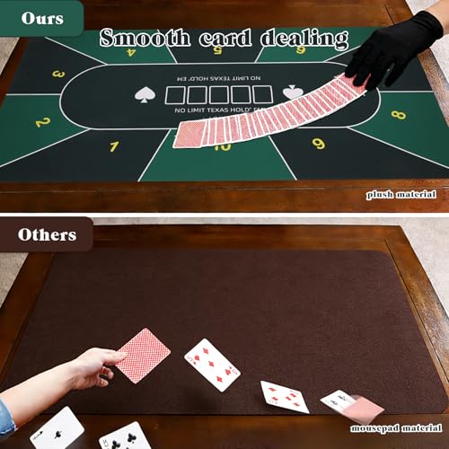 Poker Table Top Mat 70"x35" Blackjack Poker Mat with Non Slip Rubber Backing and Carry Bag for Home Poker Card Game Night Up to 10 Players (Green) - color: Green