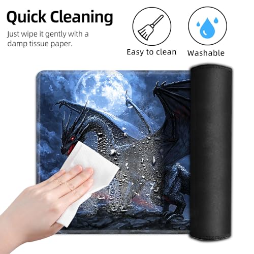 for MTG Playmat TCG Card Game Mat with Stitched Edges,Board Game Mats Non-Slip Waterproof Rubber Base 24 x 14 inch for CCG RPG DTCG Trading Card,Dark Dragon Moon - color: Dark Dragon Moon