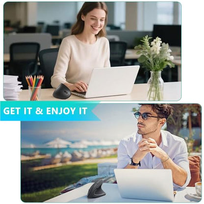 Lekvey Ergonomic Mouse, Rechargeable Vertical Wireless Mouse, Comfort Grip | Long Battery Life, USB-C Charging, Quiet Click, Carpal Tunnel Support, 2.4G Wireless, 3DPI 800/1200/1600, for Laptop, Mac, PC
